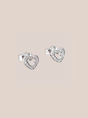 Disney x Pandora Mickey Silhouette Heart Stud Earrings Sterling Silver CZ New